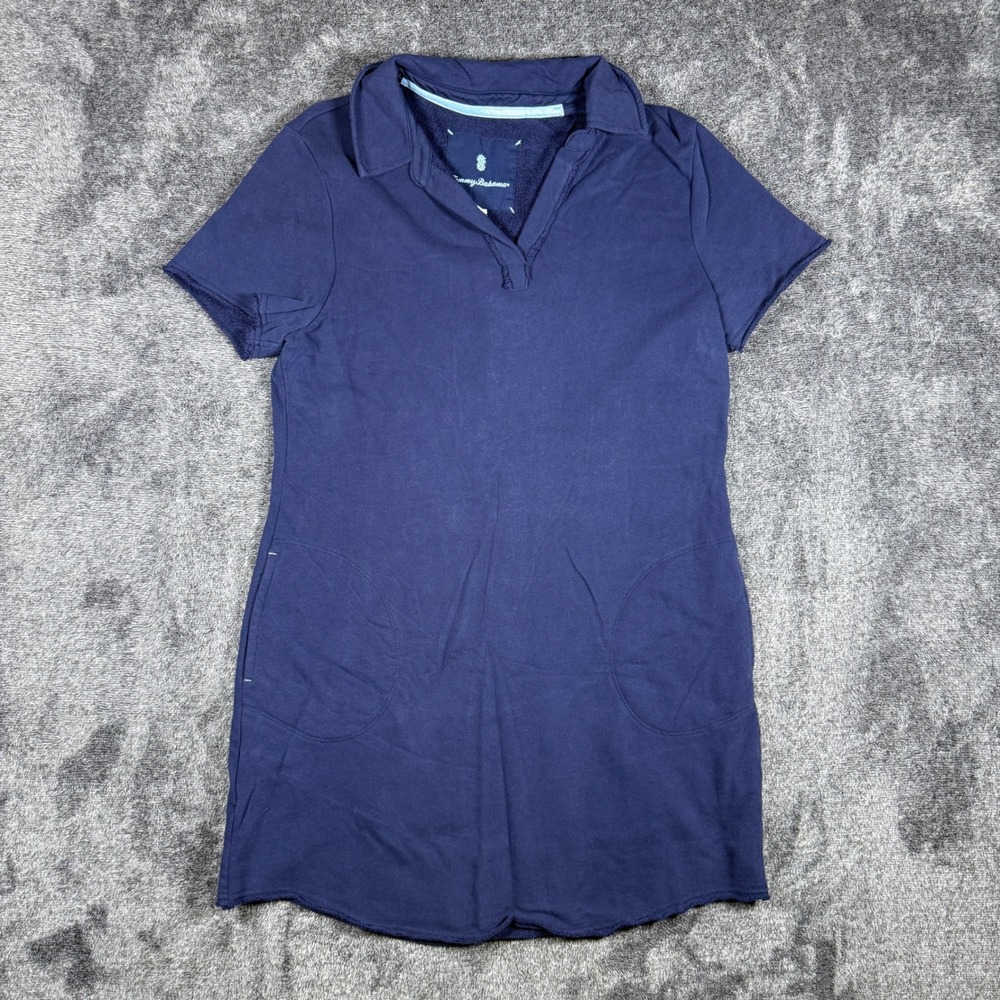 Tommy Bahama Navy Blue French Terry Polo Dress Pockets Size M